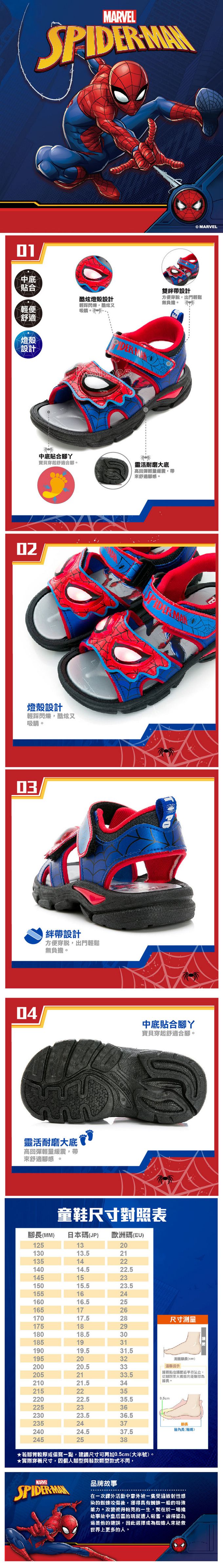 漫威MARVEL - 蜘蛛人 童鞋 電燈涼鞋 MNKT35122-兩段式絆帶設計-藍紅-(小大童段)