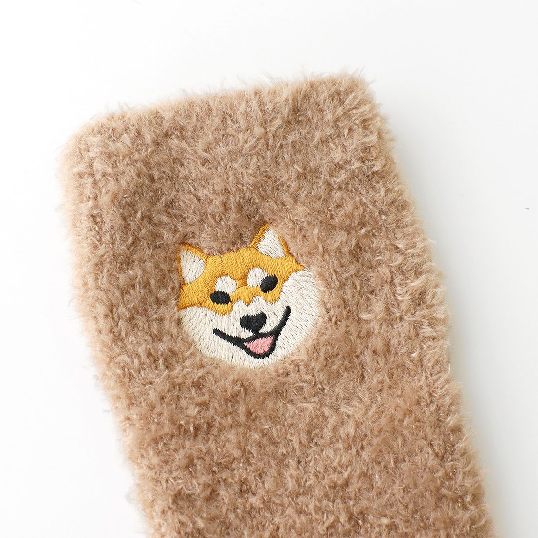 日本 TOMO - 可愛動物刺繡毛絨保暖襪-柴犬-淺棕 (22-25cm)