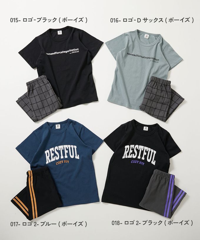 日本 devirock - 100%棉 短袖家居服/睡衣套裝-星月標語-黃藍系