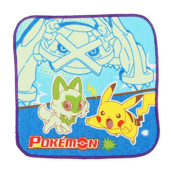 日本西松屋 - 純棉上學擦手巾/手帕(5入組)-寶可夢-水藍/紅系 (16×16cm)