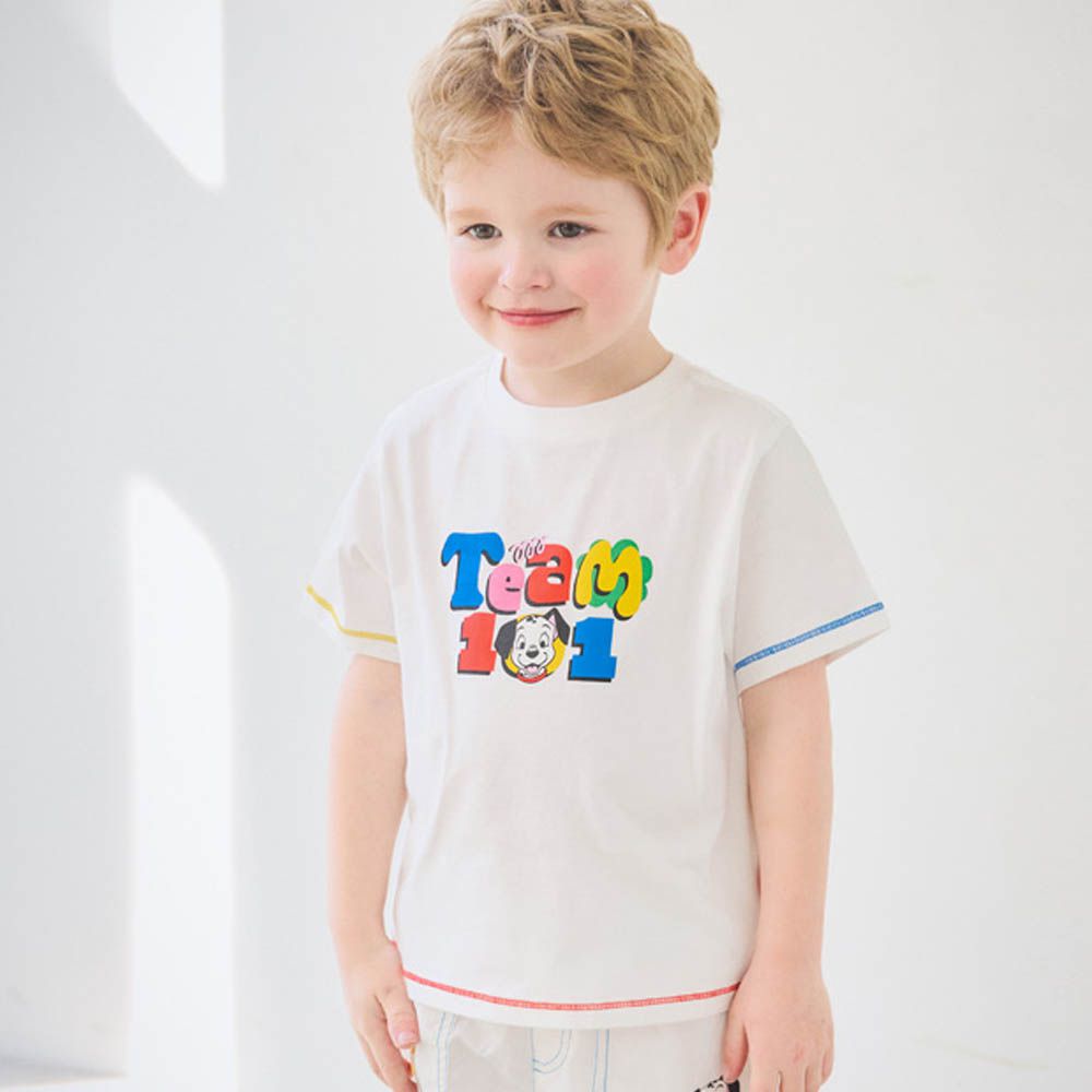 (聯名款)卡通人物101忠狗撞色字短袖上衣-白