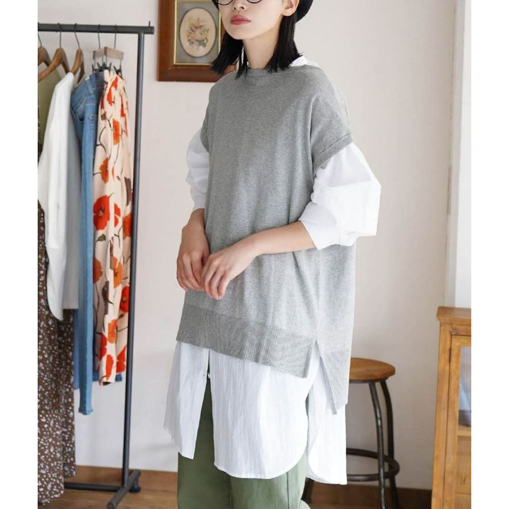日本 zootie - 100%棉 柔軟薄針織短袖上衣-淺灰