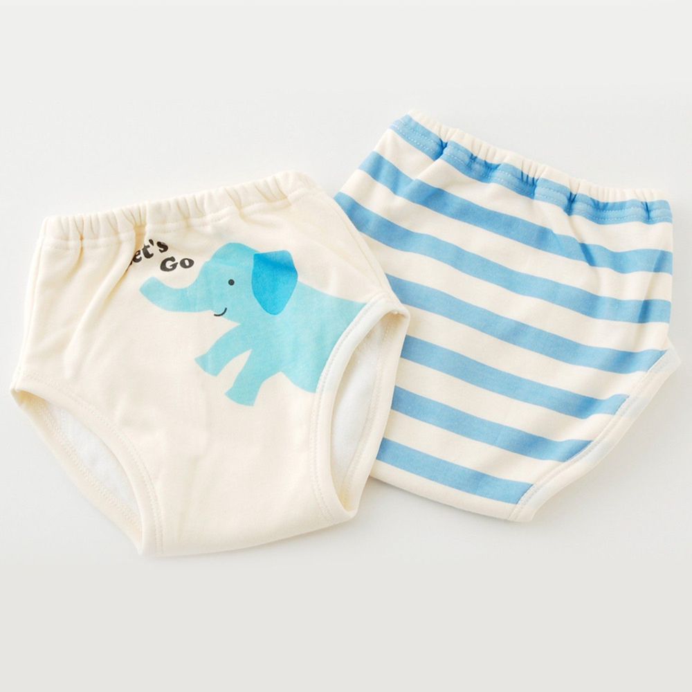日本 Chuckle Baby - 四層學習褲(兩件組)-大象-藍-密縫式