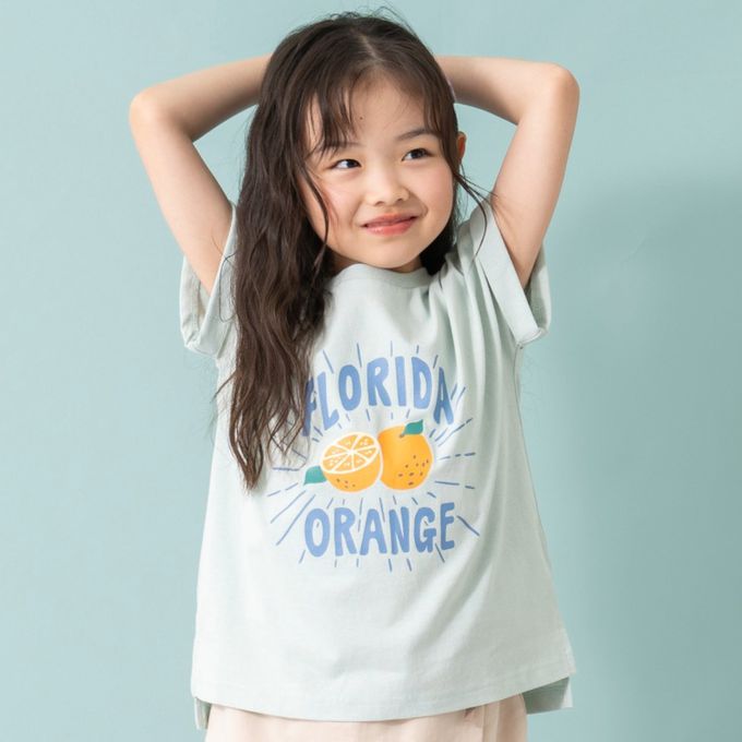 日本 petit main - 100%棉 開衩印花短袖上衣-新鮮草莓-粉紅