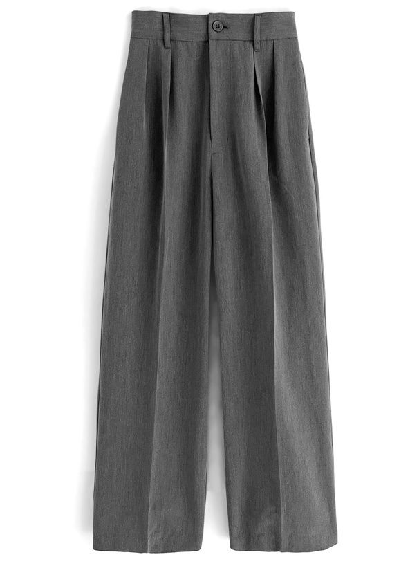 日本 GRL - 修身打褶西裝寬褲-簡約黑