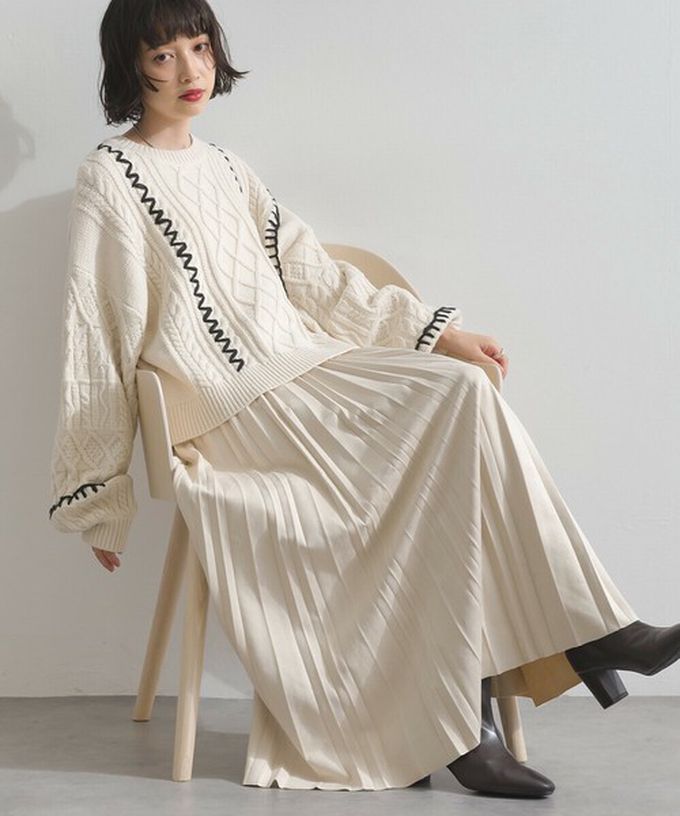 日本 ELENCARE DUE - 俐落低調麂皮百褶長裙-象牙米