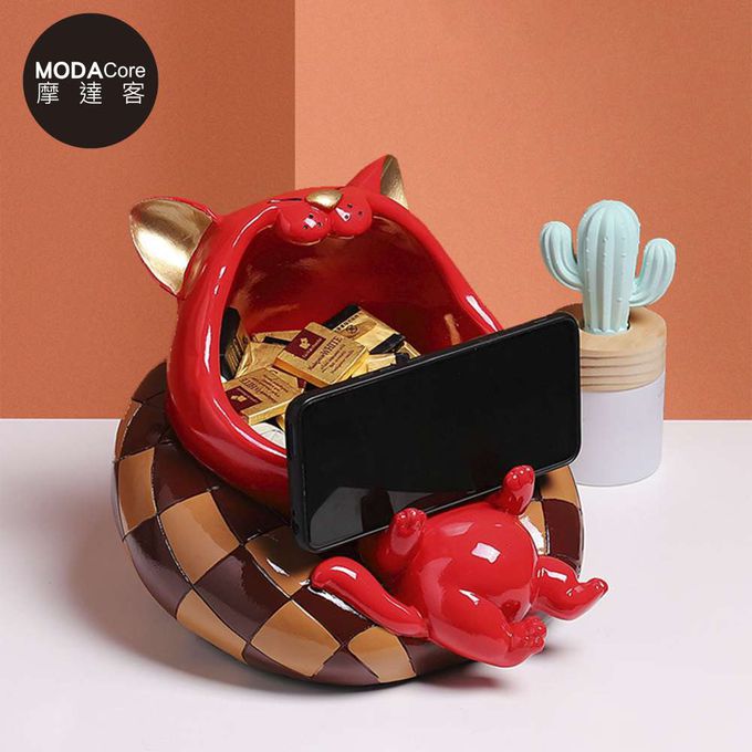 MODACore 摩達客 - 摩達客◉春節開運招財◉沙發大嘴紅色招財貓手機架擺飾_聚寶盆糖果收納好物-藍色