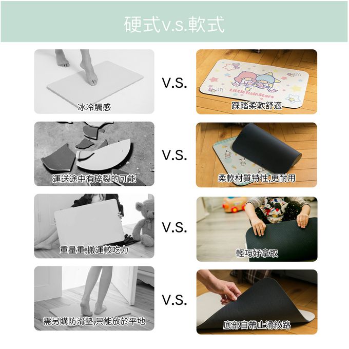 收納王妃 - Sanrio三麗鷗【白兔&哈尼兔】 珪藻土軟式吸水地墊 浴室地墊 腳踏墊 吸水墊60X40X0.5cm