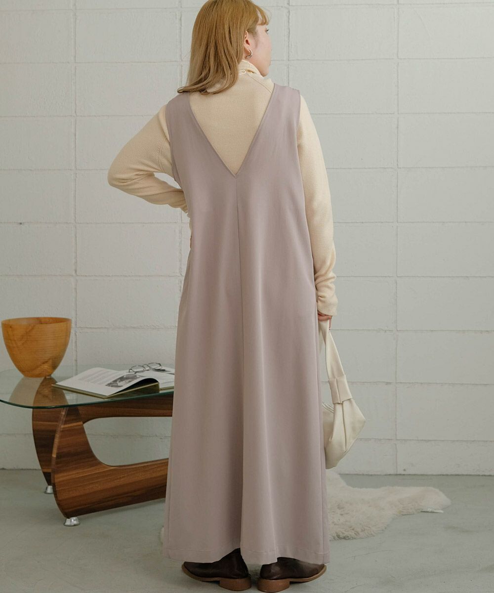 日本 Bab - [日雜推薦] 氣質綁帶V領背心裙-石英灰