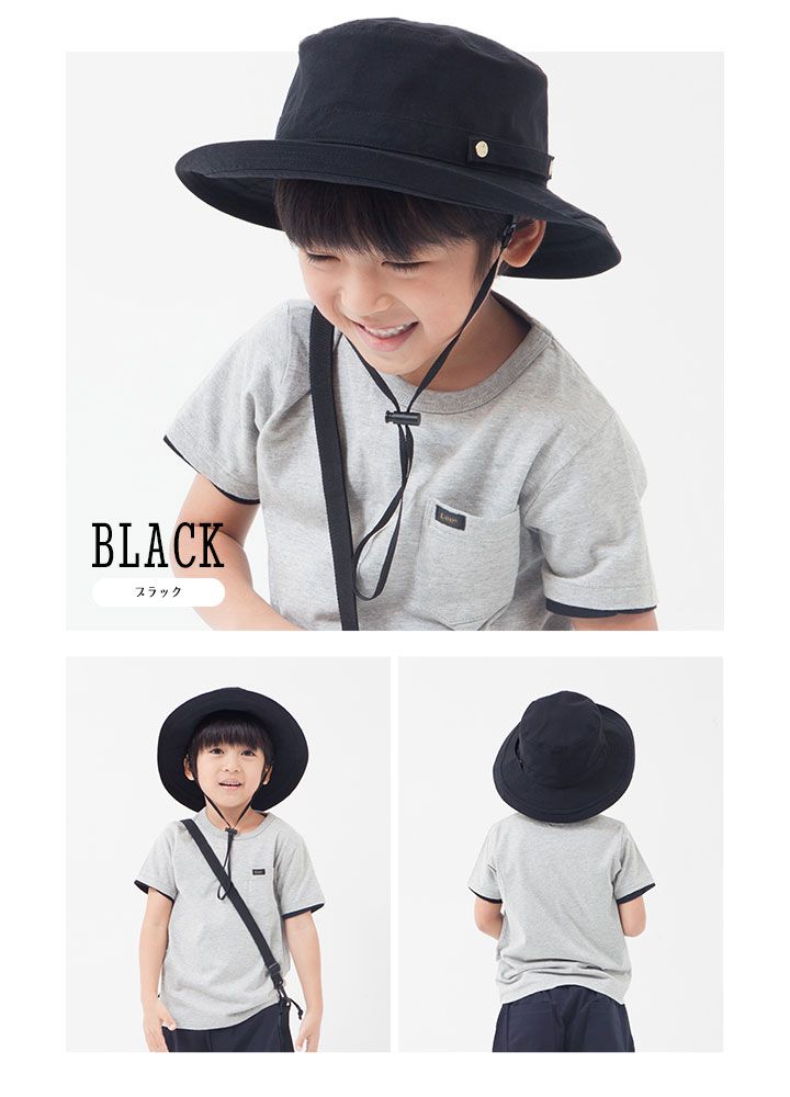 日本 irodori - 【irodori】抗UV可捲收遮陽帽(附防風帽帶)-兒童款-橄欖綠 (54cm)-純棉