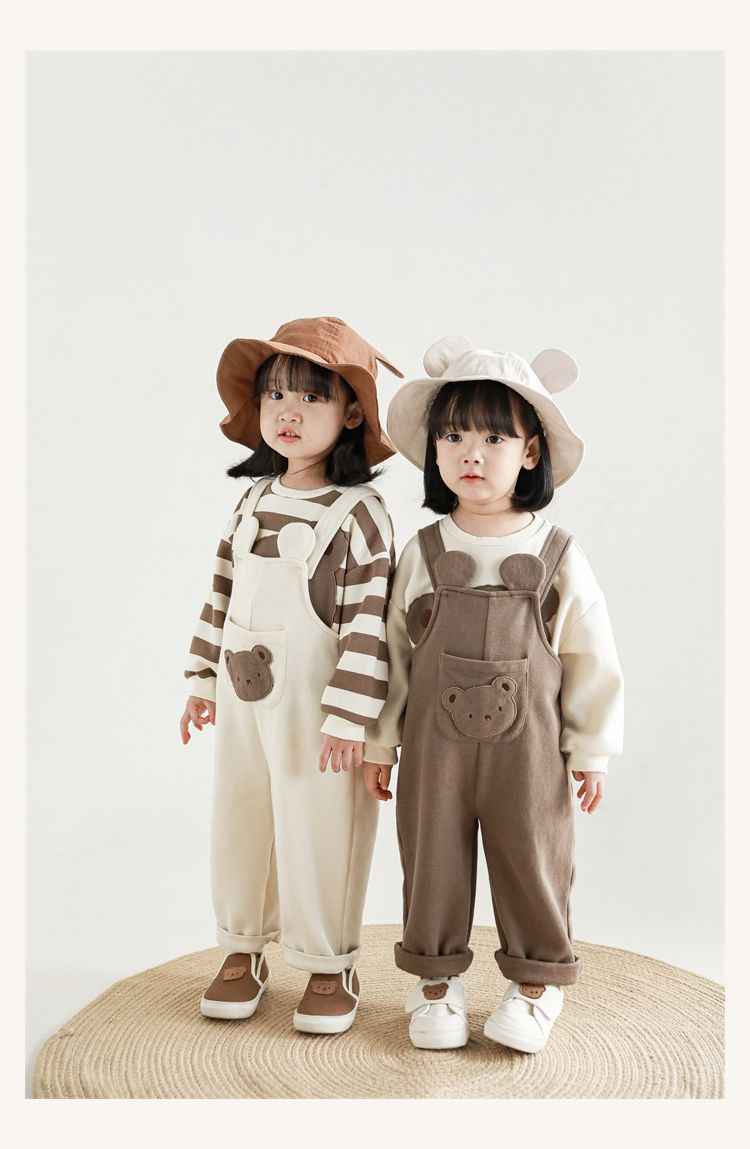 童趣造型吊帶長褲-熊熊小口袋-米白色