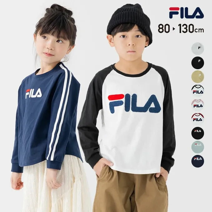 日本 Chil2 - FILA聯名 品牌刺繡長袖上衣-袖子線條-海軍藍