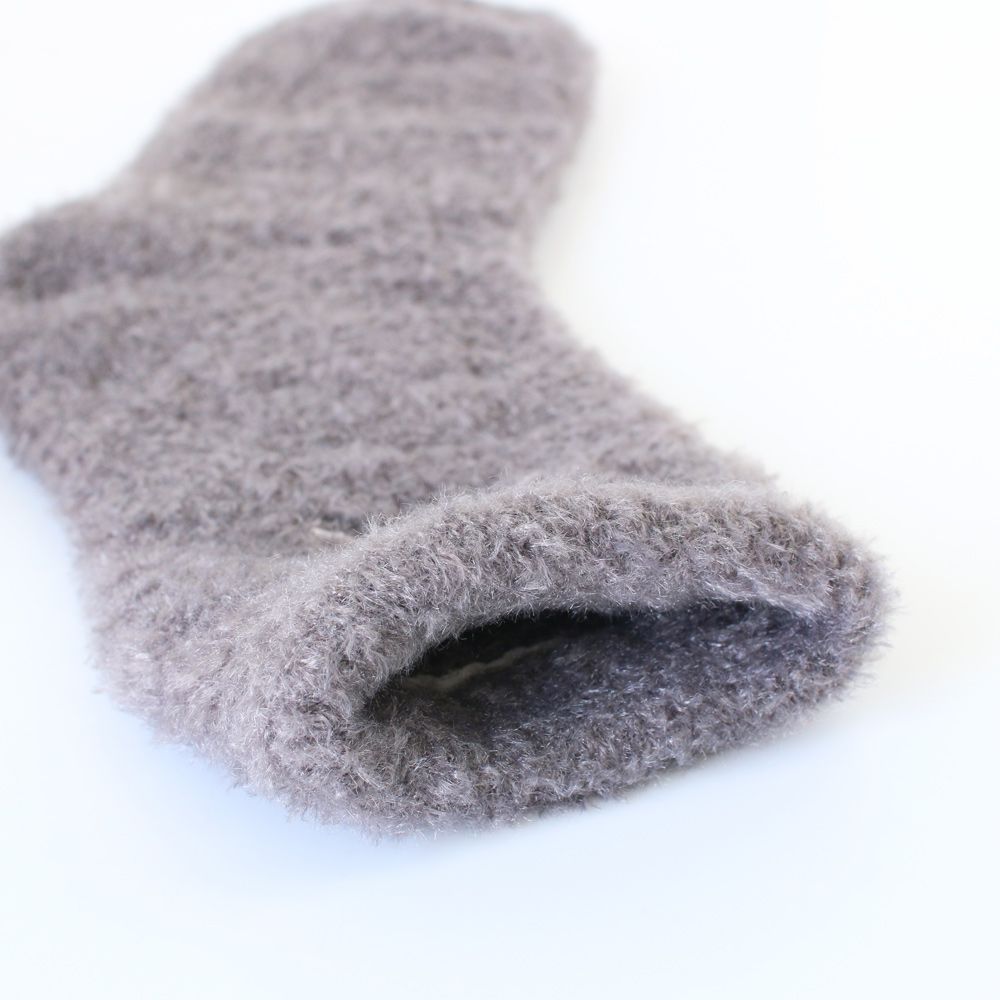 日本 TOMO - 可愛動物刺繡毛絨保暖襪-比熊犬-灰 (22-25cm)