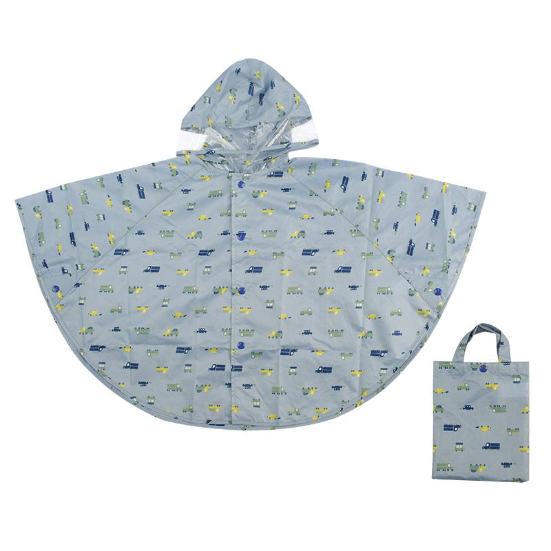 akachan honpo - 短斗篷式雨衣-汽車-淺藍色 (80~95cm)