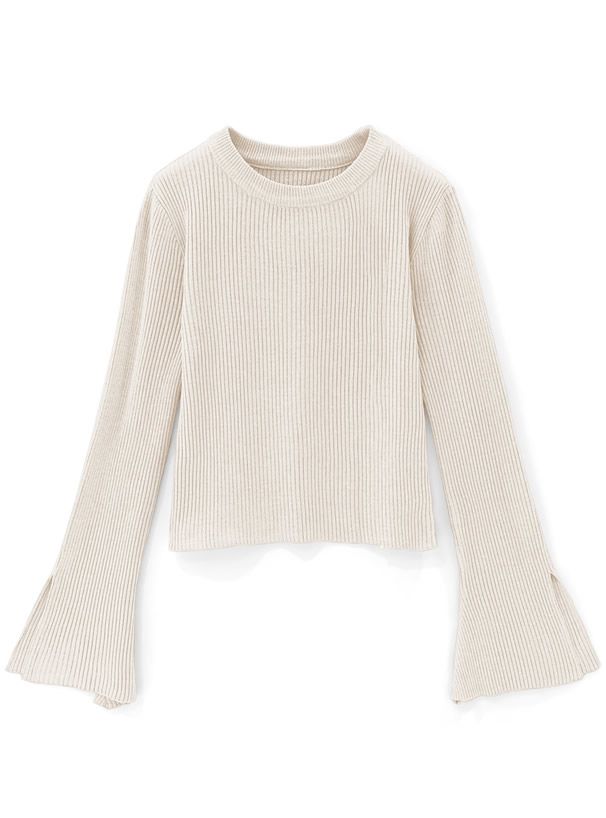 日本 GRL - 時尚開衩袖羅紋長袖上衣-天使白