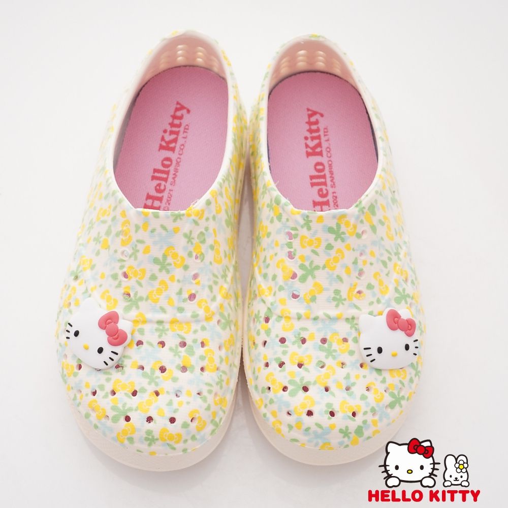 HELLO KITTY - 凱蒂貓可愛碎花洞洞鞋(中小童段)-休閒鞋-白綠