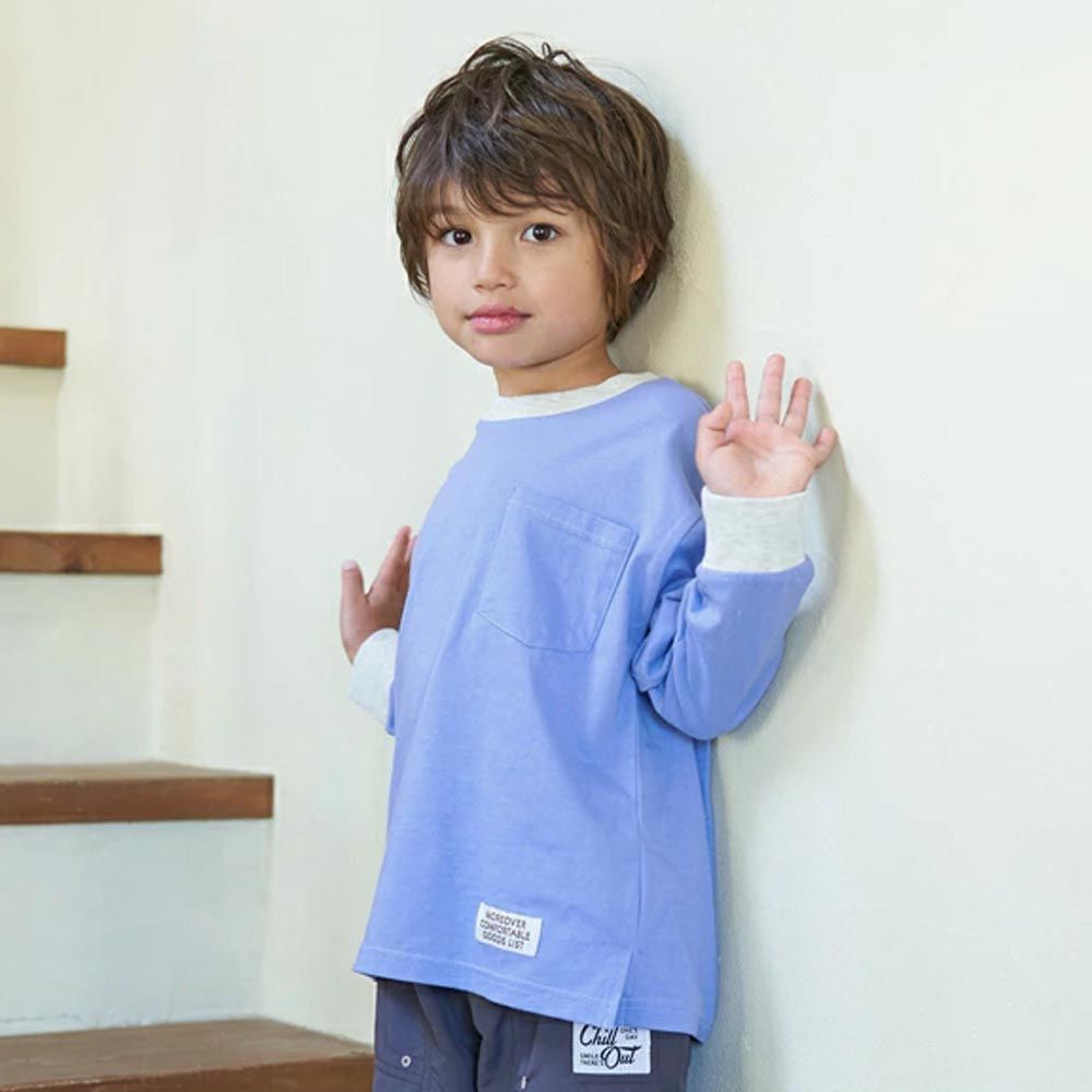 日本 b-ROOM - 不易變形百搭純色口袋上衣-藍紫