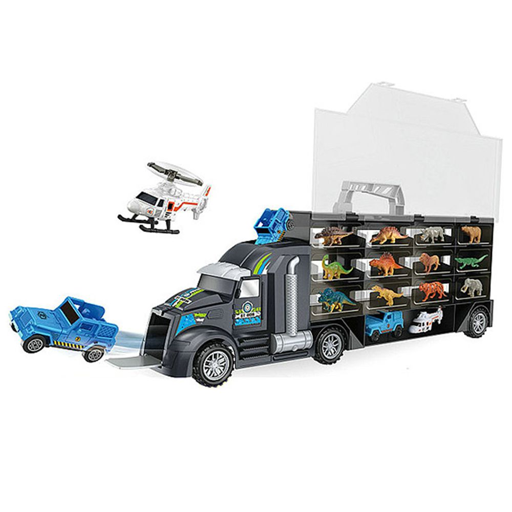 柏飛玩具 - 【兒童玩具】恐龍貨櫃車 內附6種恐龍+6種動物+2台小車 9914