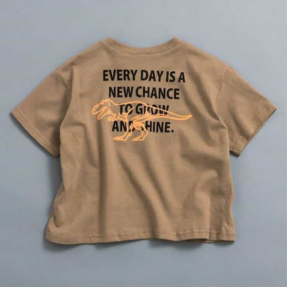 100%棉 背後簡約英文印花短袖上衣-咖啡