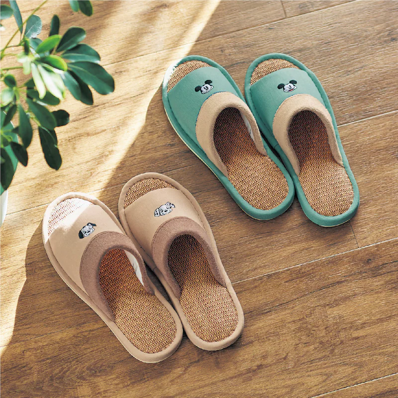 日本千趣會 - 迪士尼 棉麻編織透氣室內拖鞋-101忠狗-粉杏