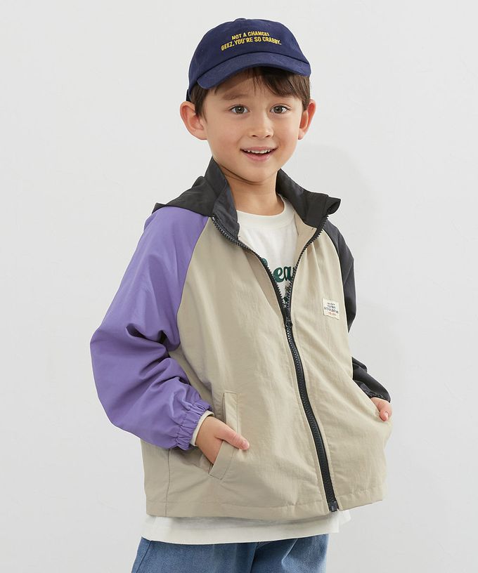 日本 devirock - 防潑水 網眼輕量風衣外套(帽可收)-藍紫X卡其