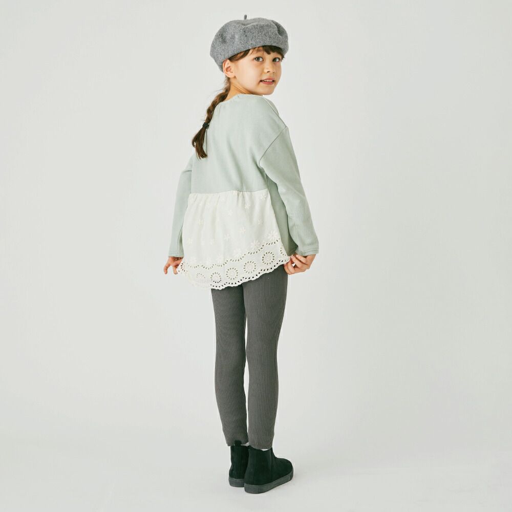 日本 evercloset - 前開叉後層次緹花浪漫長袖上衣-煙燻粉