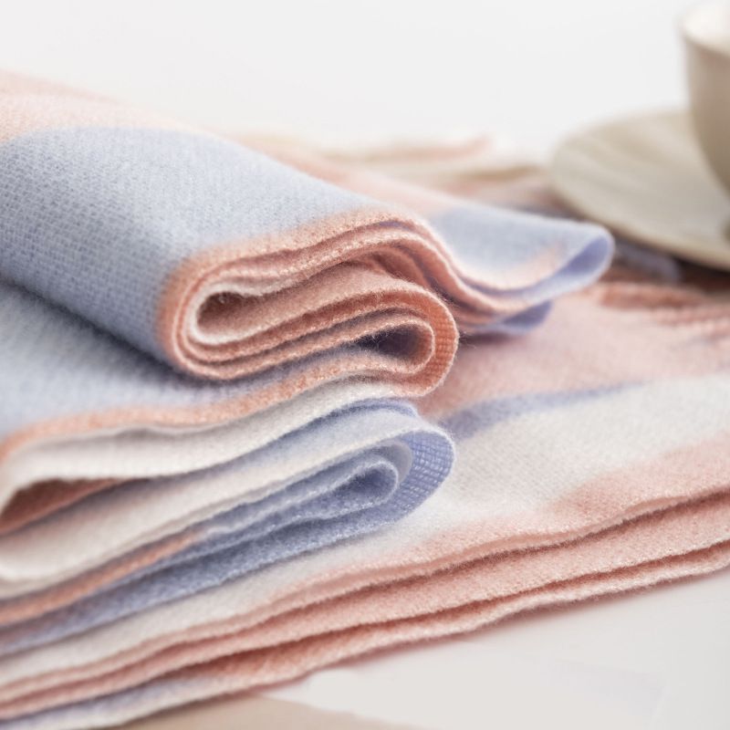 甜美風仿羊絨保暖圍巾-粉+藍 (180x50cm)