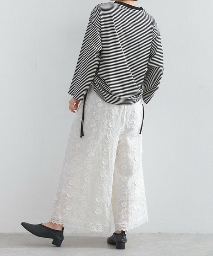 日本 Lupilien - 100%棉 奢華滿版緹花刺繡寬褲-黑