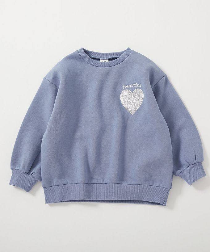 日本 devirock - 閃亮愛心廓形大學長袖上衣-紫