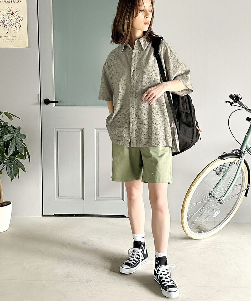 日本 Classical Elf - 浪漫花朵蕾絲翻領短袖襯衫-淺米杏