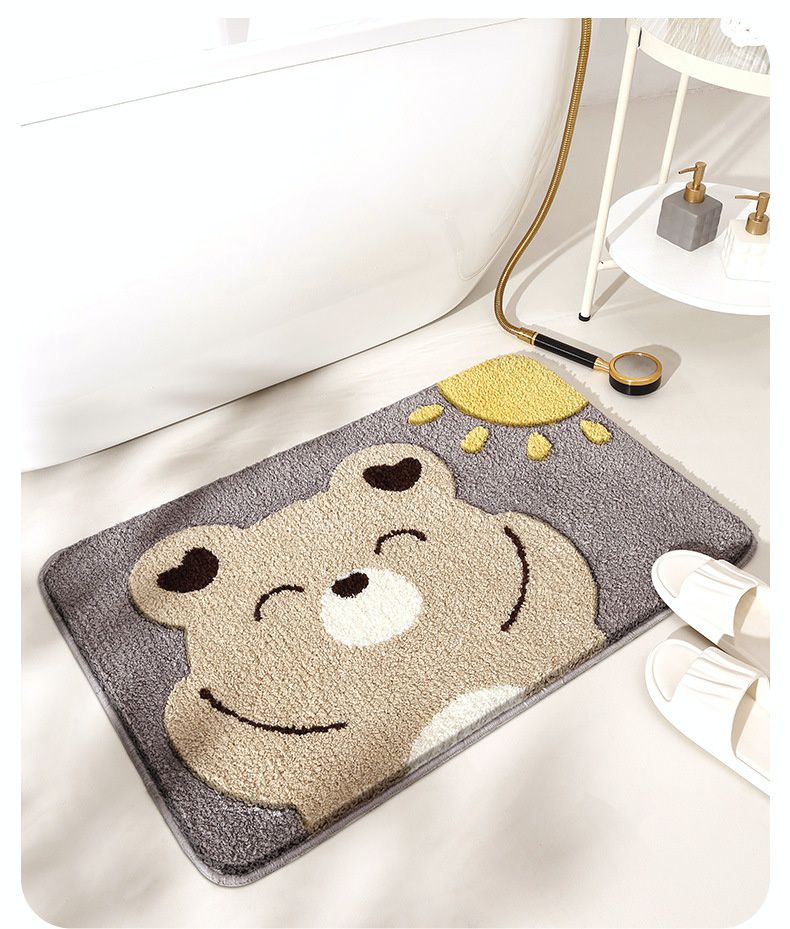 快速吸水植絨浴室腳踏墊-泡泡熊熊-灰色