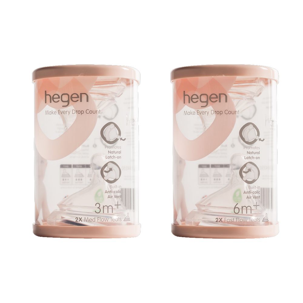 hegen - 防脹氣真實擬乳智慧奶嘴特惠組-中速兩入組＋快速兩入組