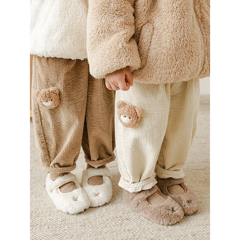 TONGMO - 立體造型腰鬆緊保暖寬褲-兔子-米白色