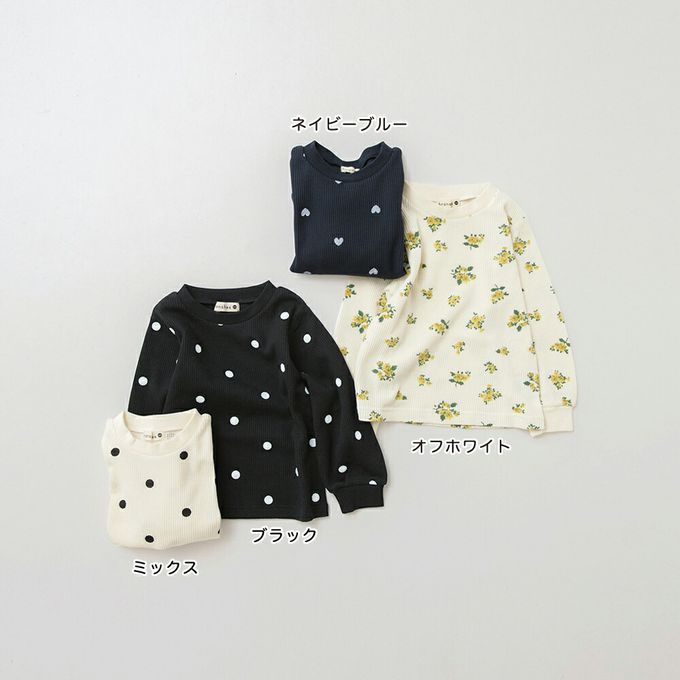 日本 BRANSHES - 清新女孩羅紋長袖上衣-小黃花-米白