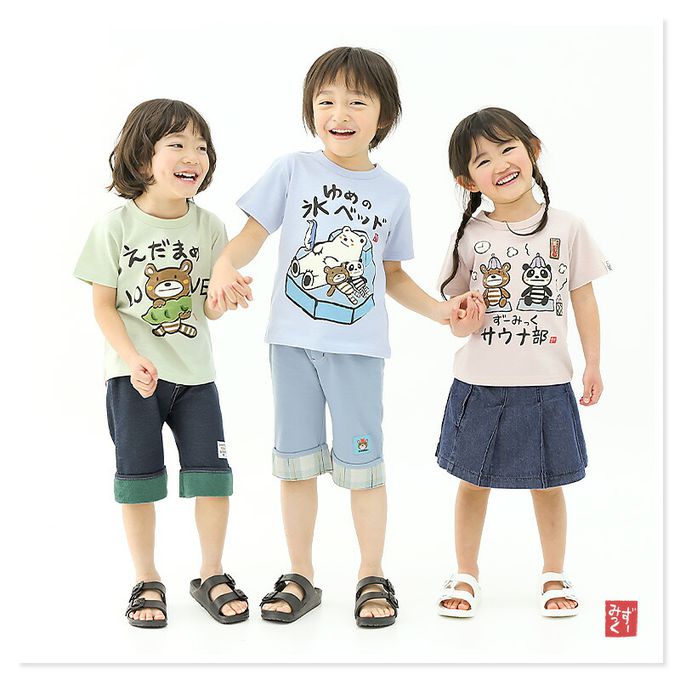 日本 ZOOLAND - 和風印花純棉短袖上衣-熊熊塗鴉-白