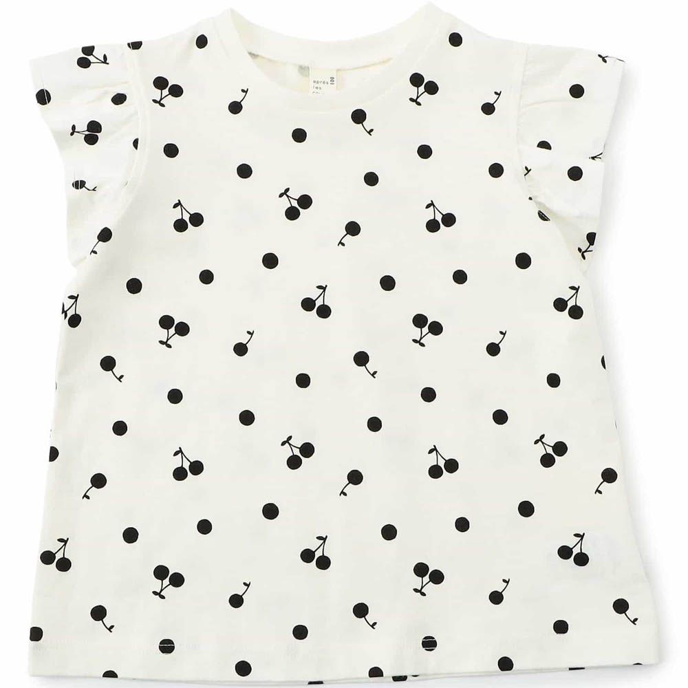 清爽印花荷葉短袖上衣-櫻桃點點-白