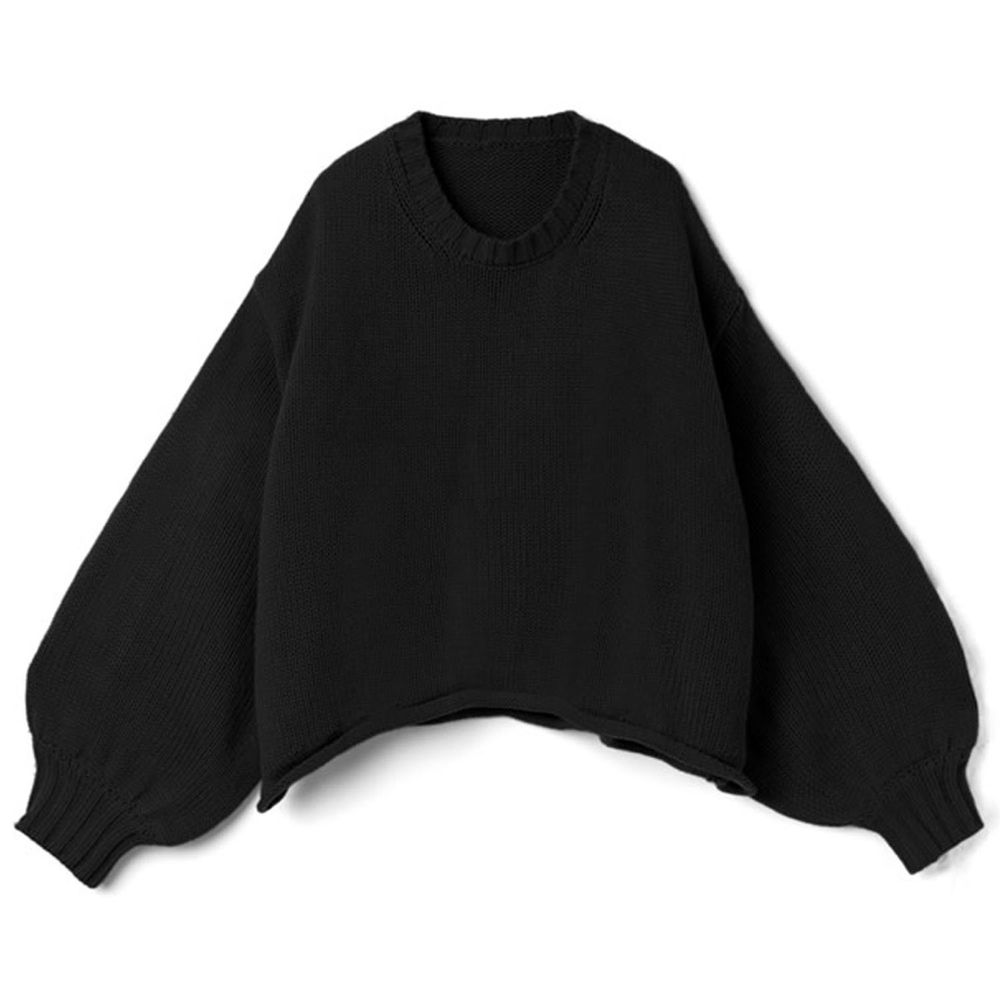 日本 GRL - 慵懶寬鬆短版針織上衣-黑