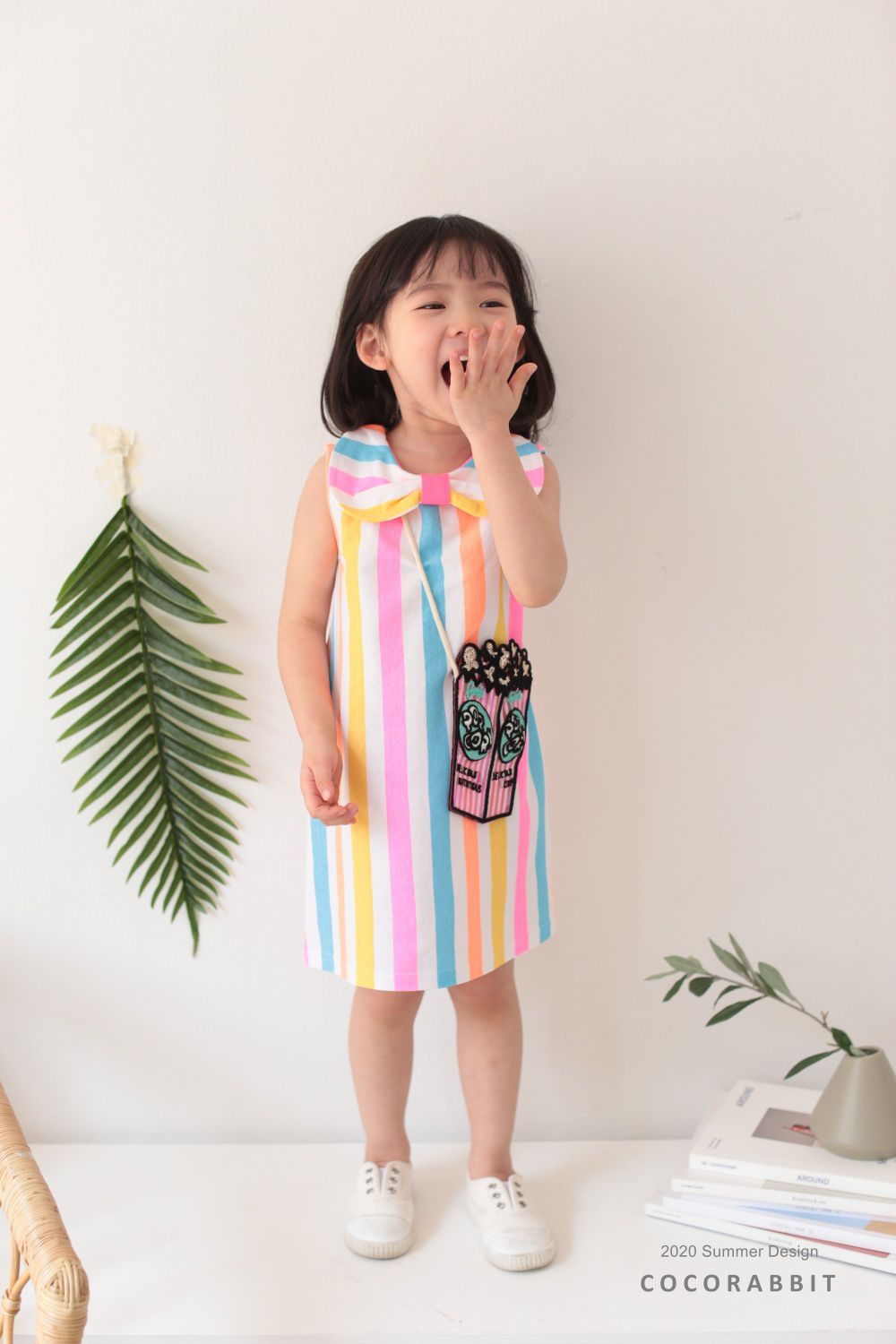 韓國 Coco Rabbit - (剩S)爆米花包包彩虹蝴蝶結洋裝-天藍/粉紅
