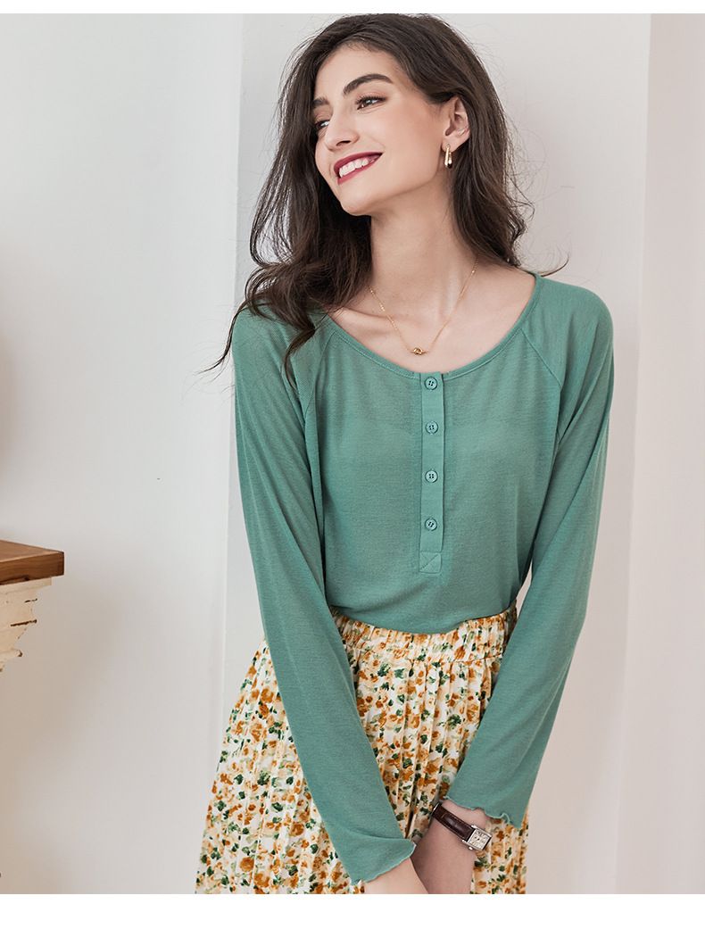 慵懶基礎長袖上衣-綠色