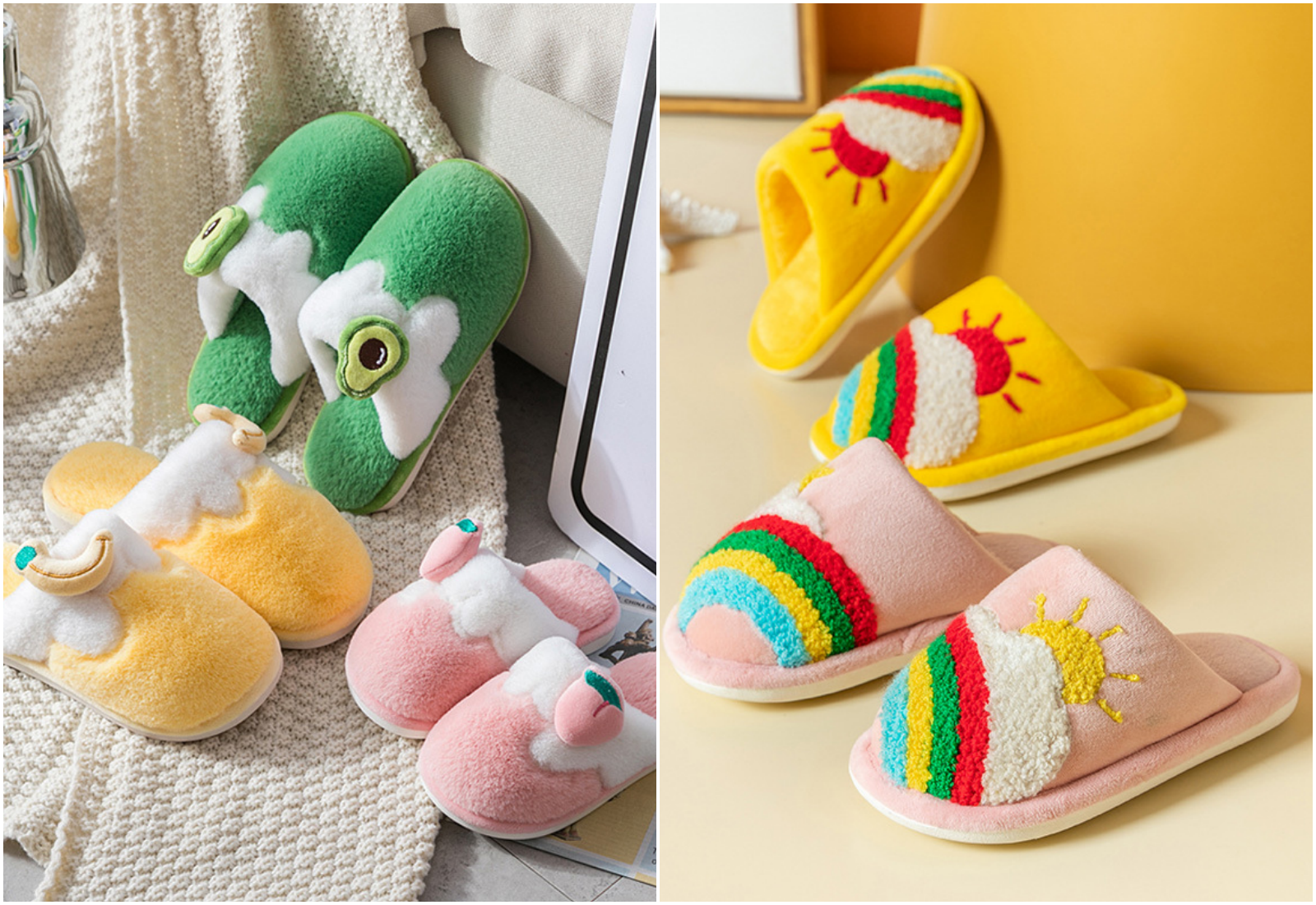 日系格紋防滑保暖棉拖鞋-深藍