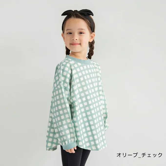 日本 BRANSHES - 圓弧下擺舒適縮口長袖上衣-線條花朵-米白