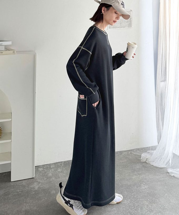 日本 Classical Elf - Java 俏麗縫線大口袋長袖洋裝-咖啡