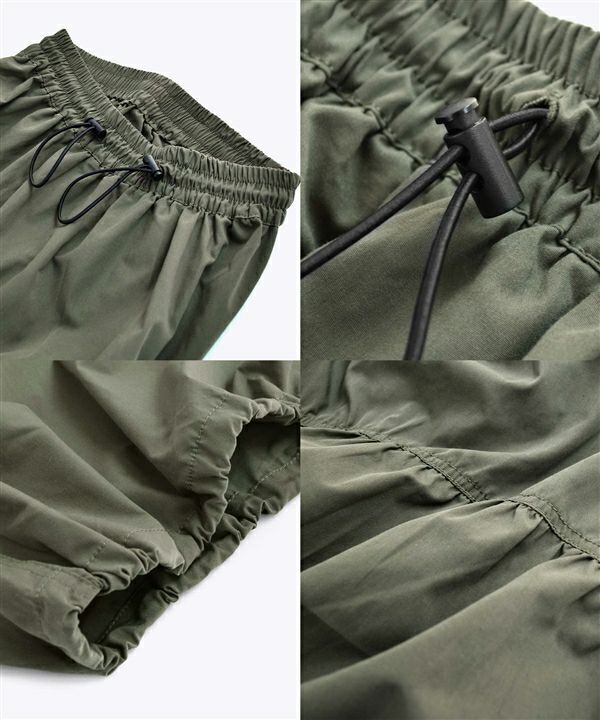 日本 zootie - 不規則設計抽繩工裝裙-軍綠