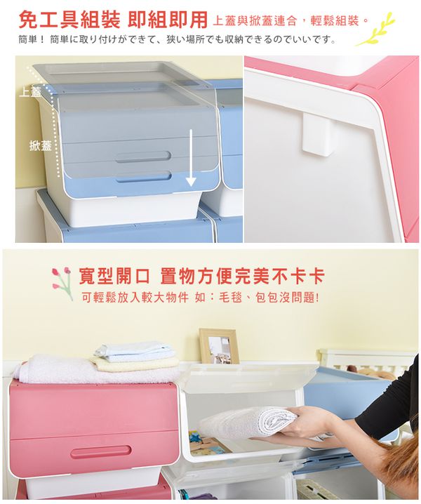 Keyway - 桃樂絲加大版二段掀蓋收納箱-白身藍蓋-40公升/6入