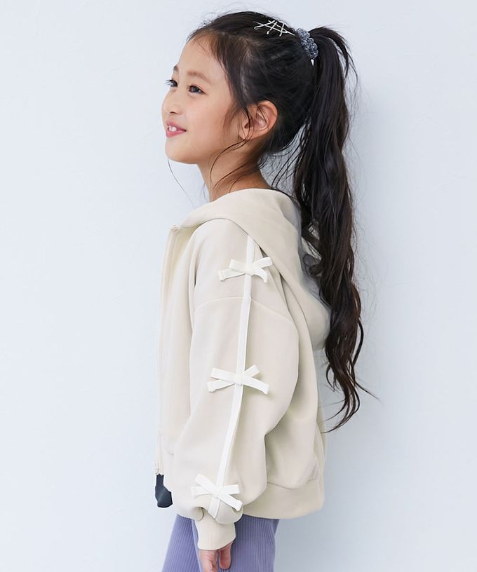 日本 devirock - 甜美蝴蝶結落肩連帽外套-銀灰