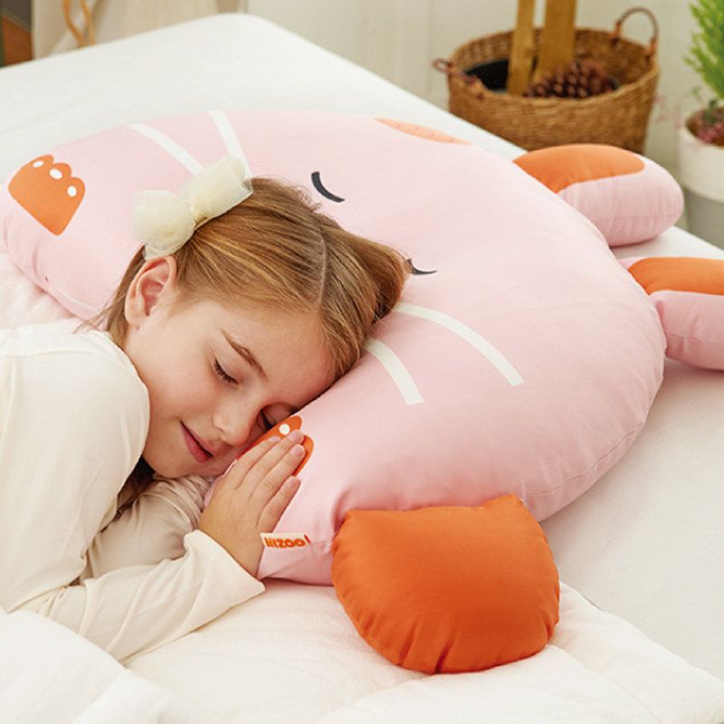 正韓Hello HiZoo - 純手工製動物夥伴防蟎抗菌兒童枕/透氣枕/護脊/護頸枕(大款)-粉紅兔