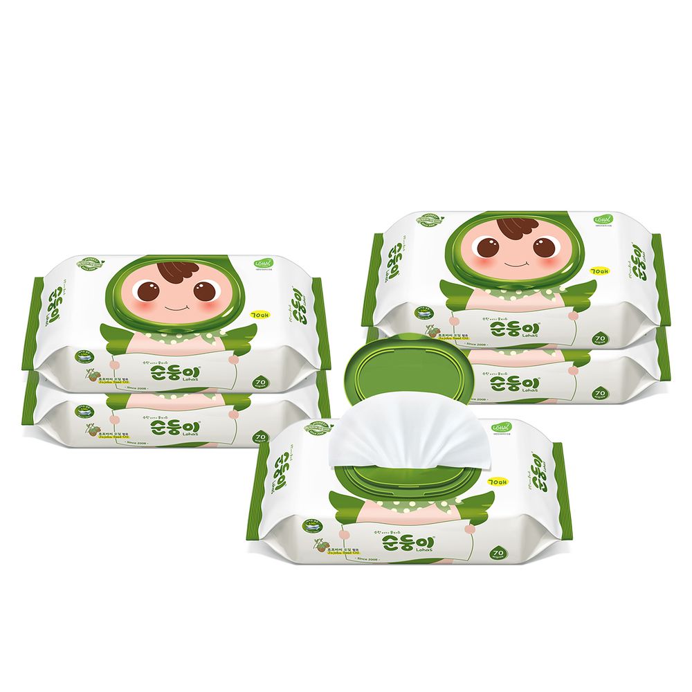 極厚加大潤膚嬰兒濕巾(果漾綠)5包(70抽)