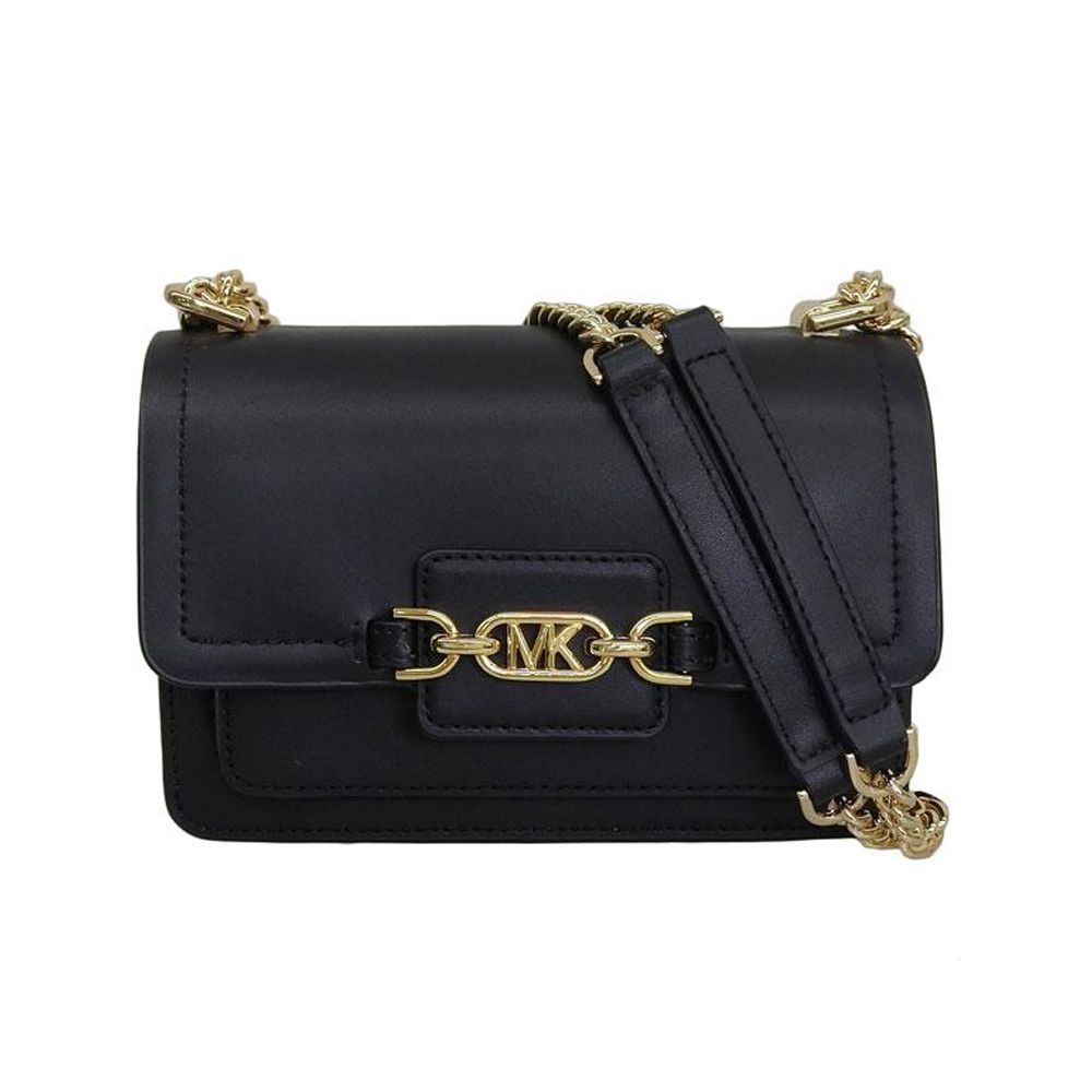 素色皮革翻蓋鍊條小包 (黑)