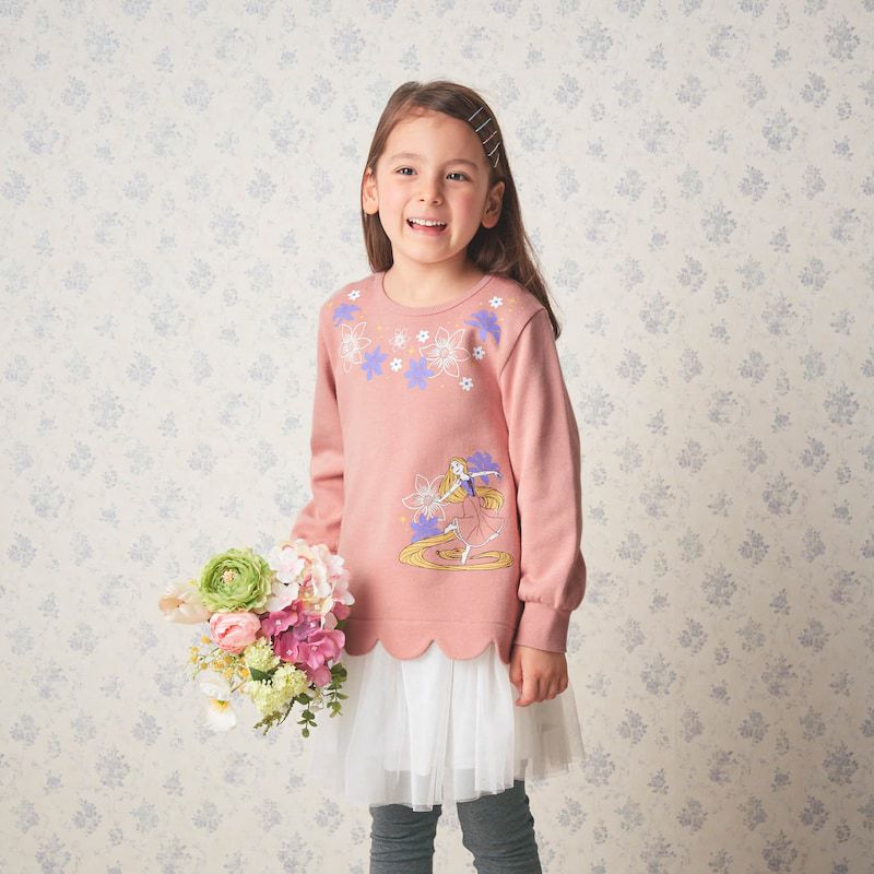 日本千趣會 - 聯名款 波浪裏毛長袖上衣-公主印花-粉紅