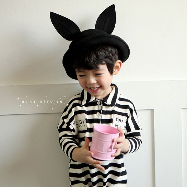 韓國 Mini Dressing - 兒童造型帽-酒紅兔耳朵紳士帽 (M)